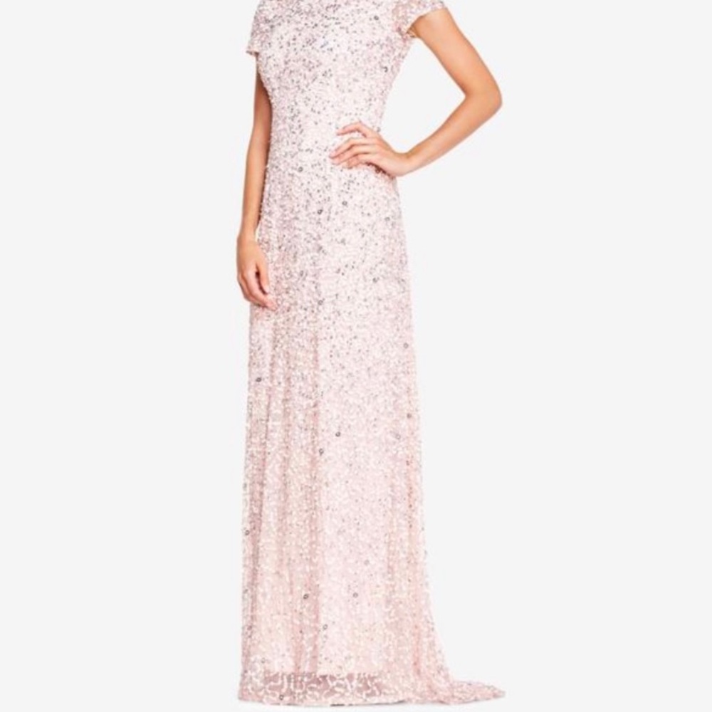 Adrianna Papell : SCOOP BACK SEQUIN GOWN IN BLUSH